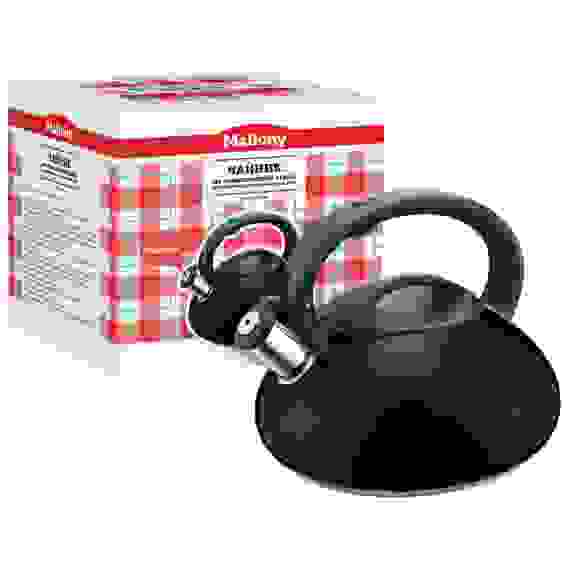 Чайник из нерж. стали MAL-105-N, 3 литра,капсулир. дно, черный, со свистком, цельнометаллический