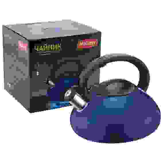 Чайник из нерж. стали MAL-102-B, 3 литра, синий, со свистком, цельнометаллический