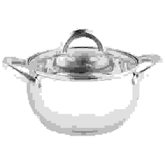 Кастрюля из нерж стали с крышкой (стекло) FRUTTA-22, ручки -сталь, касп дно, 5,1литра, р-р22*12,5 см