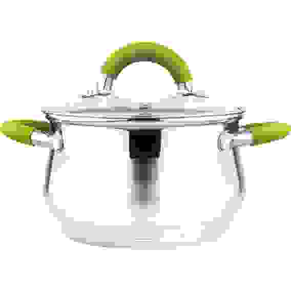 Кастрюля из нерж стали с крышкой (стекло) TOSKANA-18, ручки: сталь, силикон, капс дно, 2,6 литра