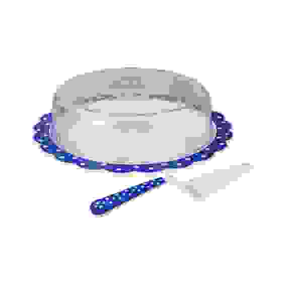 Набор "Горошек" (блюдо+кр+лопат-нож)(бел-син)(уп4)