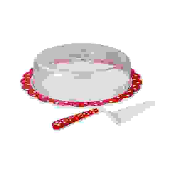 Набор &quot;Горошек&quot; (блюдо+кр+лопат-нож)(бел-крас)(уп4)