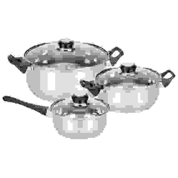 Набор посуды из 6 предметов BAKS-SET-6 из нерж стали (2 кастр+ковш) с крышками: 2,0/2,8 л+1,4л)