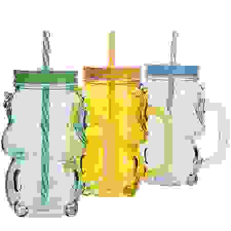 Банка с ручкой для смузи 0,550 с трубочкой ЗЕЛЁНАЯ LR