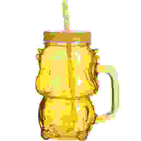 Банка с ручкой для смузи 0,550 с трубочкой ЖЁЛТАЯ LR