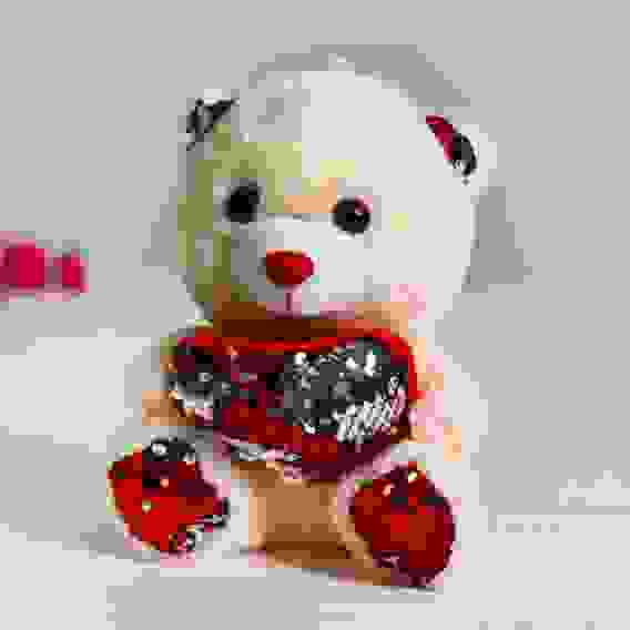 Мягкая игрушка «Медведь с сердцем», пайетки, красно-серебряный