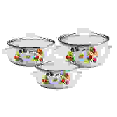 Набор эмалированных кастрюль со стекл. крышками, 6пр. (18/22/24см, 1,5/3/4л) \"Леона\"