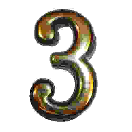 Цифра &quot;3&quot; 50мм. пластм. клеящ. золото