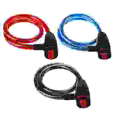 Замок велосипедный противоугонный тросовый 12x800мм, металл, пластик, 3 цвета, арт.187