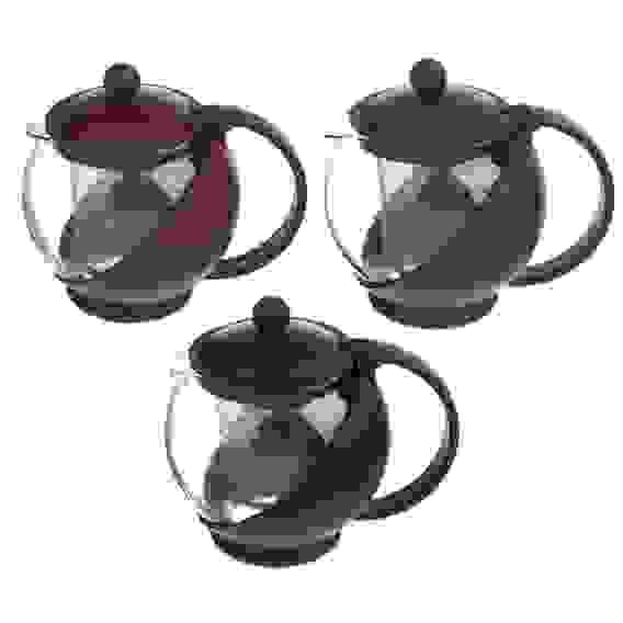 Чайник заварочный 500мл, ситечко из нержавеющей стали, стекло, пластик, 4 цвета