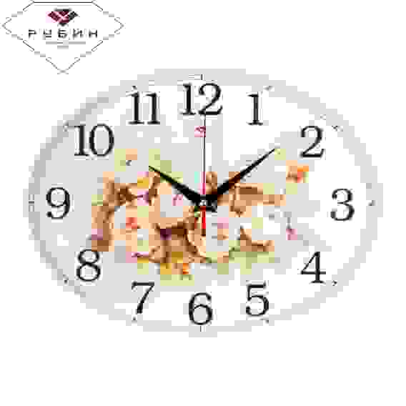 Часы настенные овал 22,5х29см, корпус белый &quot;Цветы, пастель&quot; &quot;Рубин&quot;