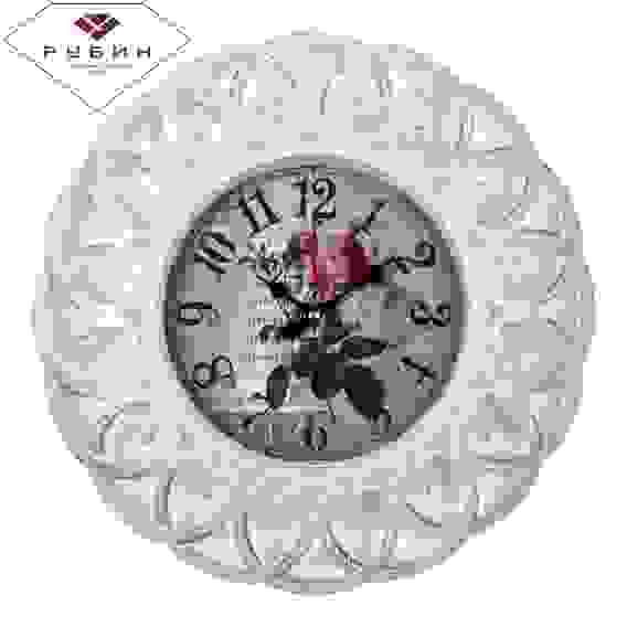 Часы настенные круглые d=30см, корпус белый с золотом &quot;Италия&quot; &quot;Рубин&quot;