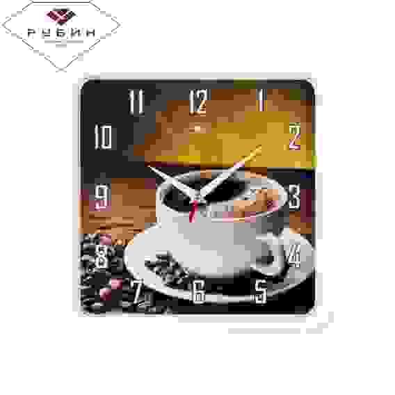 Часы настенные квадрат 29х29см, корпус белый "Черный кофе" "Рубин"