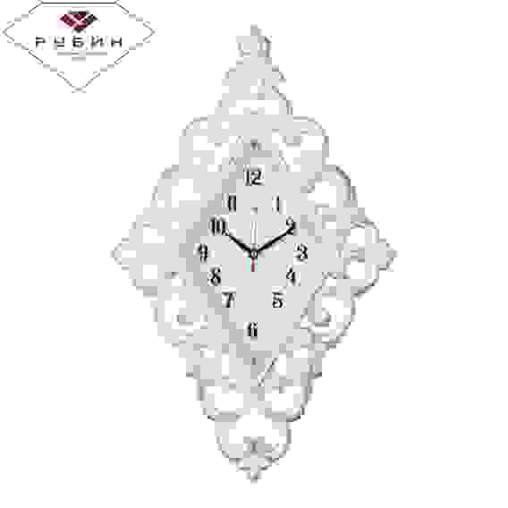 Часы настенные ромб 30х48см, корпус белый с серебром \&quot;Классика\&quot; \&quot;Рубин\&quot;