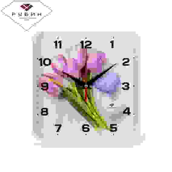 Часы настенные квадрат 22х22см, корпус белый "Тюльпаны и сердца" "Рубин"