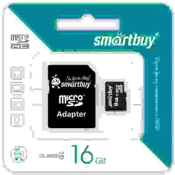 micro SDHC карта памяти Smartbuy 16GB Сlass 10 (с адаптером SD) (гарантия 2 недели)