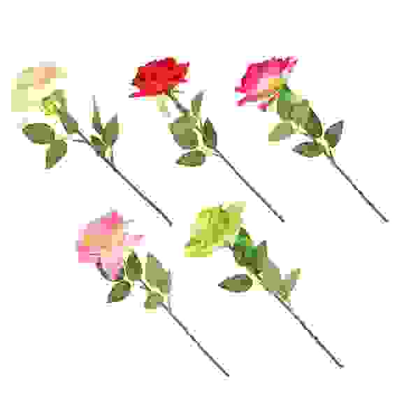 Цветок искусственный в виде розы, пластик, полиэстер, 55см, 6 цветов