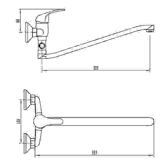 Смеситель для ванны с дл. изливом SK09-I102, керам. дивертор, с душ набором, 35мм, цинк СоюзКран
