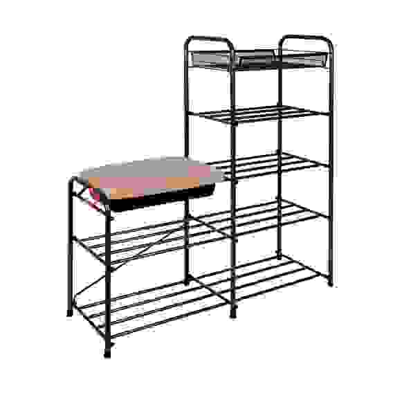 Подставка для обуви 5-ти полочная 90 с сиденьем с ящиком,цвет сиденья бежевый Медный антик