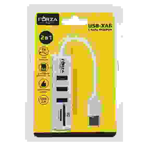 USB-хаб 3 USB, USB 2.0, кард-ридер SD, Micro-SD FORZA