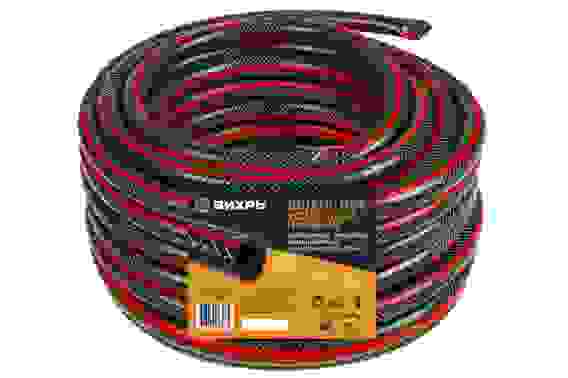 Шланг поливочный ПВХ усиленный премиум,пищевой трехслойный армированный 3/4, 25 м (чёрн-красн) Вихрь