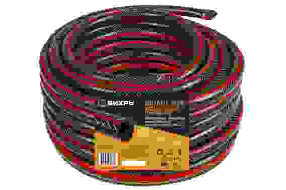 Акция! Шланг полив ПВХ усиленный премиум,пищевой трехсл армированный 3/4, 50 м (чёрн-красн) Вихрь