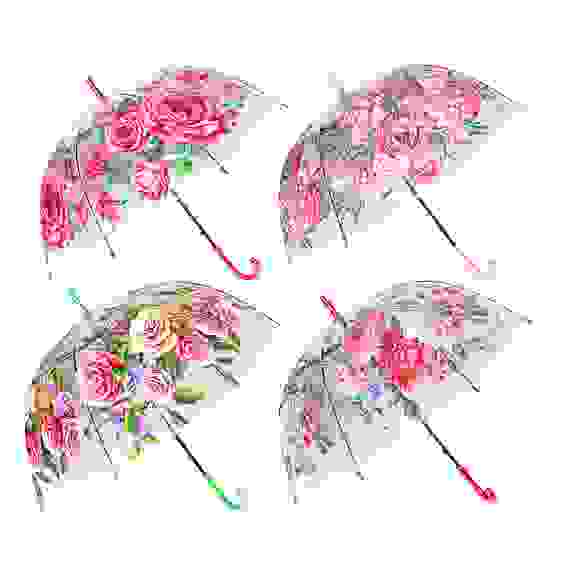 Зонт-трость женский, сплав, пластик, ПВХ, длина 60см, 8 спиц, 4 дизайна,903A