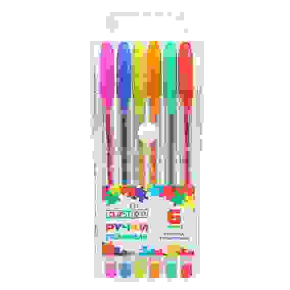 Набор ручек гелевых 6 цветов с глиттером, 0,7мм, в ПВХ пенале с подвесом ClipStudio 614-052