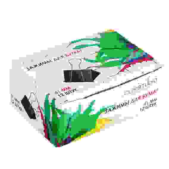 Набор зажимов для бумаг металлический 41 мм черный, 12 штук в картонной коробке