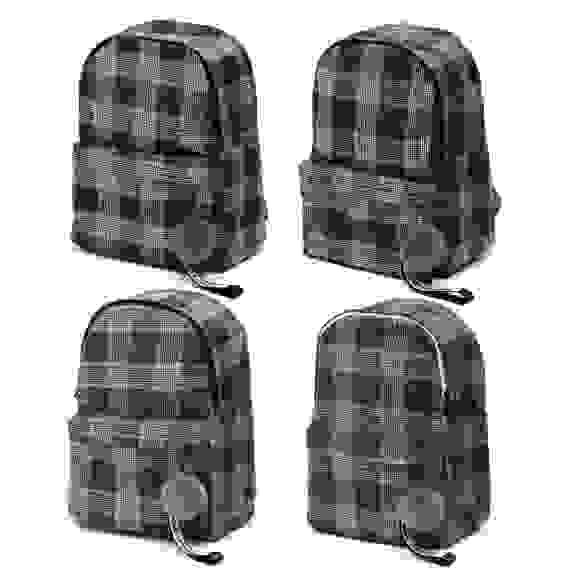 Рюкзак подростковый, 39x32x14см, 1 отд, 3 карм, полиэстер под ткань, брелок, шотландка, 4 дизайна