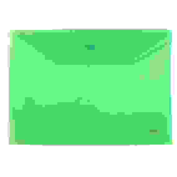 Папка-конверт Пластиковая на кнопке А4ф Hatber 180мкм -Непрозрачная- Зеленая (с ед. штрих