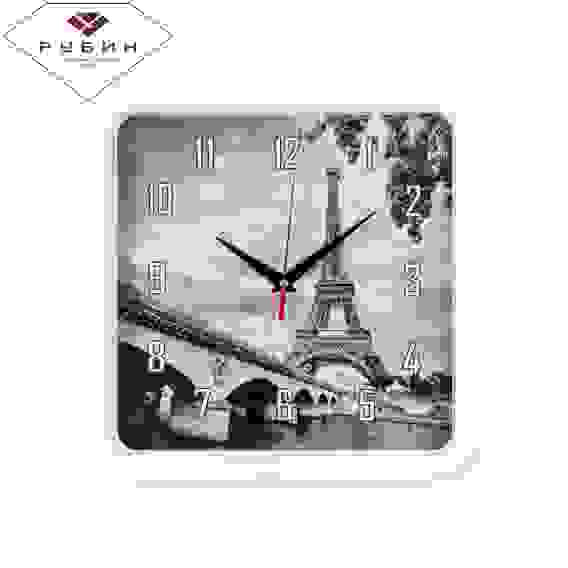 Часы настенные квадрат 29х29см, корпус белый &quot;Эйфелева башня&quot; &quot;Рубин&quot;