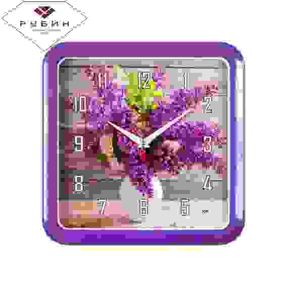 Часы настенные квадрат 29х29см, корпус фиолетовый &quot;Сирень в вазе&quot; &quot;Рубин&quot;