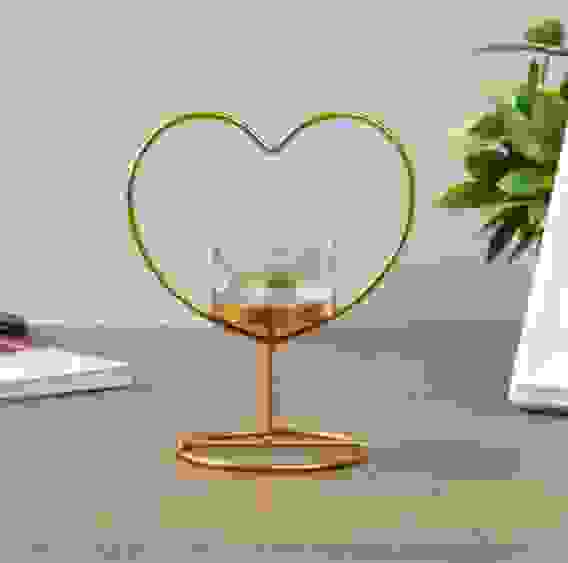 Подсвечник металл, стекло на 1 свечу &quot;Сердце&quot; золото 14х12х8 см 4287404