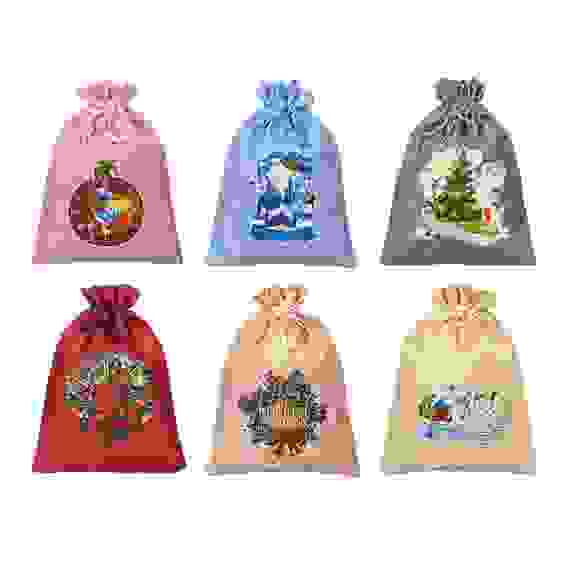 Мешок подарочный, 18х24см, полиэстер, 6 дизайнов, арт.2021-23 СНОУ БУМ