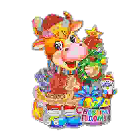 Панно символ 2021 с елочкой, 24х33см, бумага, арт 0504 СНОУ БУМ