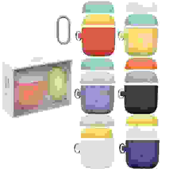 Чехол AirPods силиконовый разноцветный с карабином + дополнительная крышка