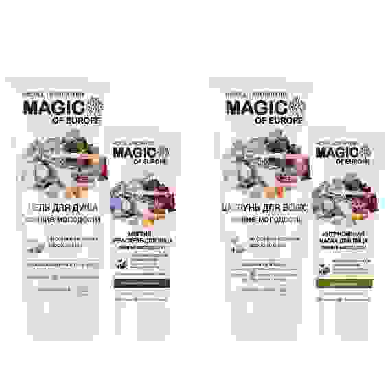 Набор промо MAGIC OF EUROPE: Гель д/душа 200мл+скраб д/лица 75мл; Шампунь 200мл+маска д/лица 75мл