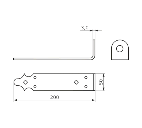 Проушина воротная 200х50х50 кованая, серия Кострома черная