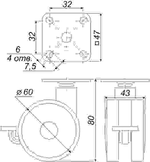 Опора колесная N107 с мягким ходом, черный/синий(красный) Boyard