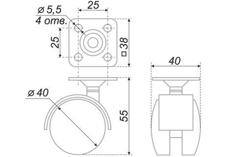 Опора колесная N104 D-40мм Boyard