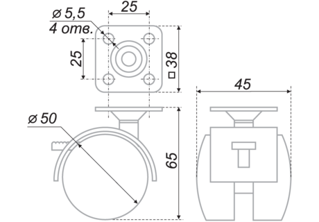 Опора колесная N101 D-50мм со стопором Boyard