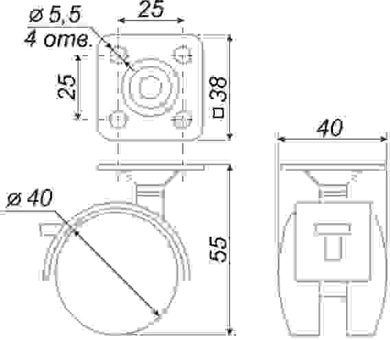 Опора колесная N103 D-40мм со стопором Boyard
