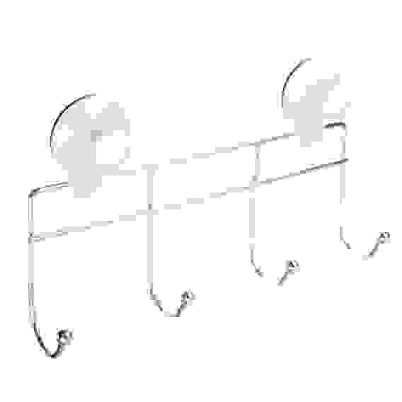 Крючки на планке, 4 шт, металл, хром+белый, вакуумное крепление VETTA