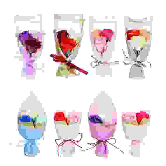 Ароманабор из мыльных лепестков в виде букета из роз, 25,5х8х8 см, 8 цветов, 2 дизайна