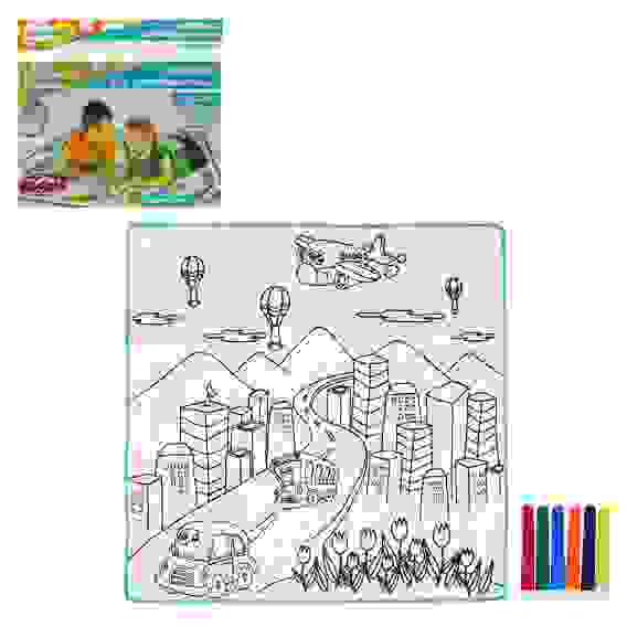 Коврик для раскрашивания моющийся, 6 фломастеров, полиэстер, пластик, 80х80см, 2-3 дизайна ХОББИХИТ