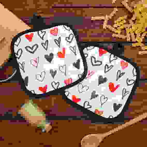 Кух. набор 2 пр. Этель Love Life &quot;Сердечки&quot;, прих. 17*17 см, рукав. 26*16 см,100% п/э 4485851