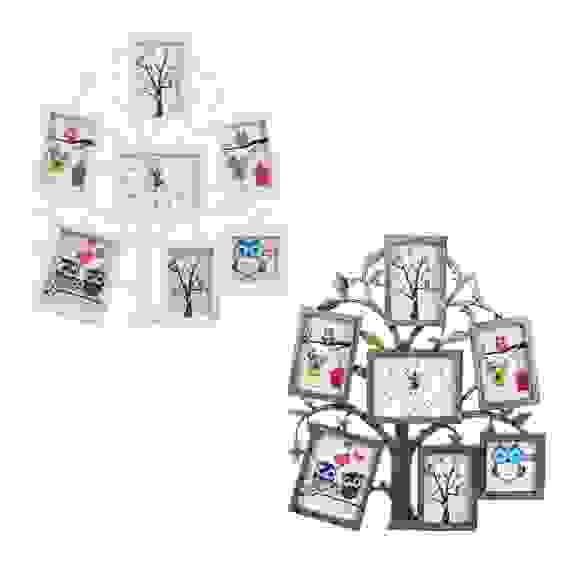 Фоторамка в форме дерева с часами на 6 фотографий, 1хАА, 32х36 см, пластик, 2 цвета, арт.А3