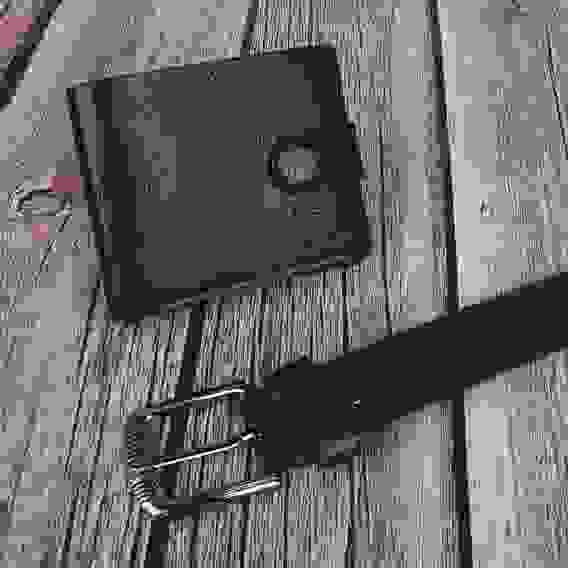 Ремень мужской 120х3,2см + портмоне на застежке 11х9см, ПУ, металл, цвет коричневый, 2 диз PAVO