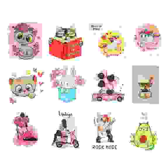 Термонаклейка, 8х8см, PET, 12 дизайнов